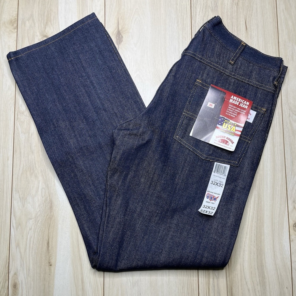 NWT Vtg Round House American Made Jeans Blue Denim Mens Size 32x32 Made In USA